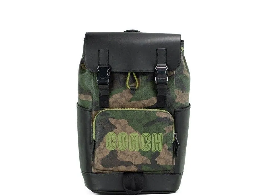 COACH Women's Large Signature Camo Print Coated Canvas Track Backpack Bookbag