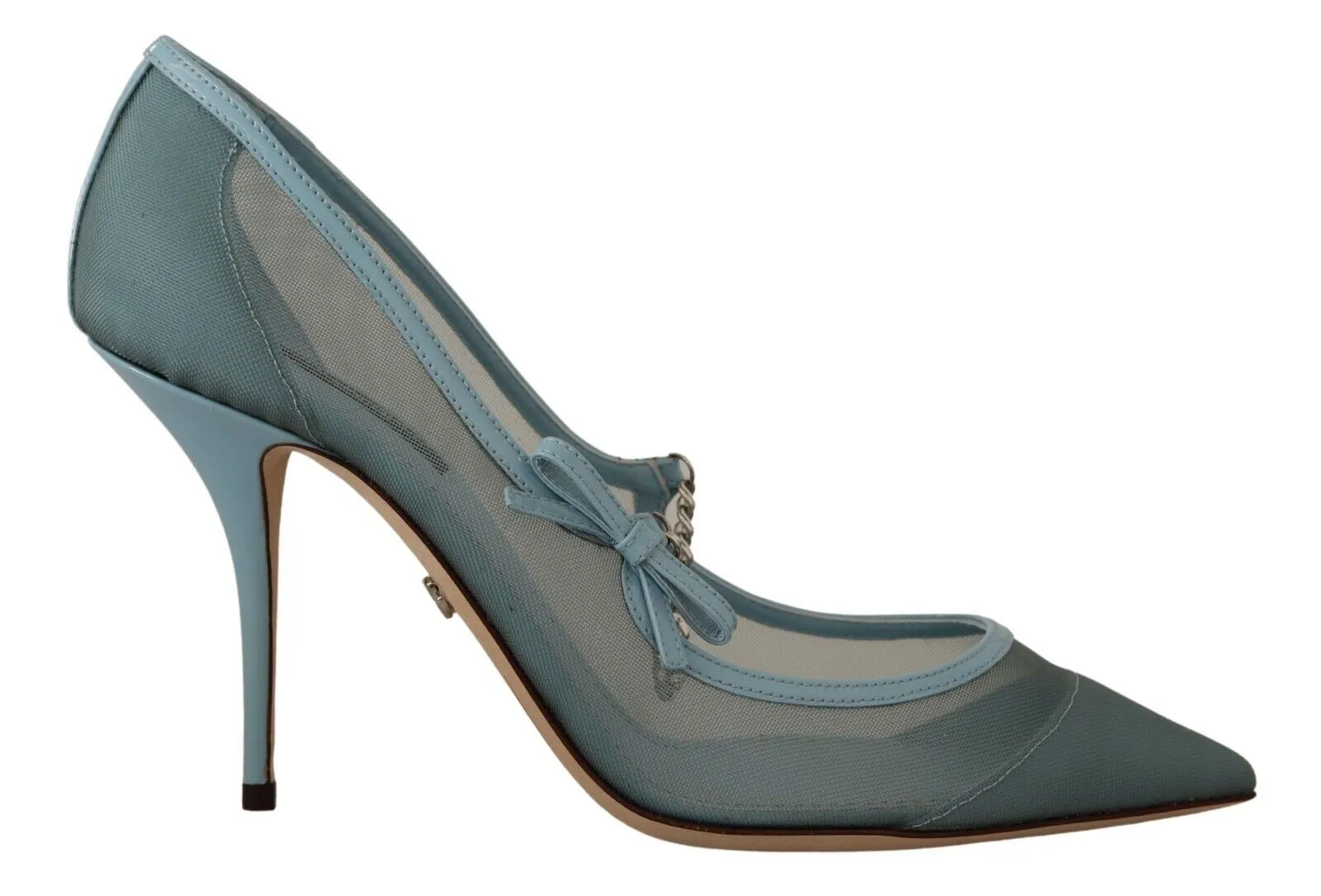 Dolce & Gabbana Women's Chic Blue Mesh Heels with Silver Chain Details