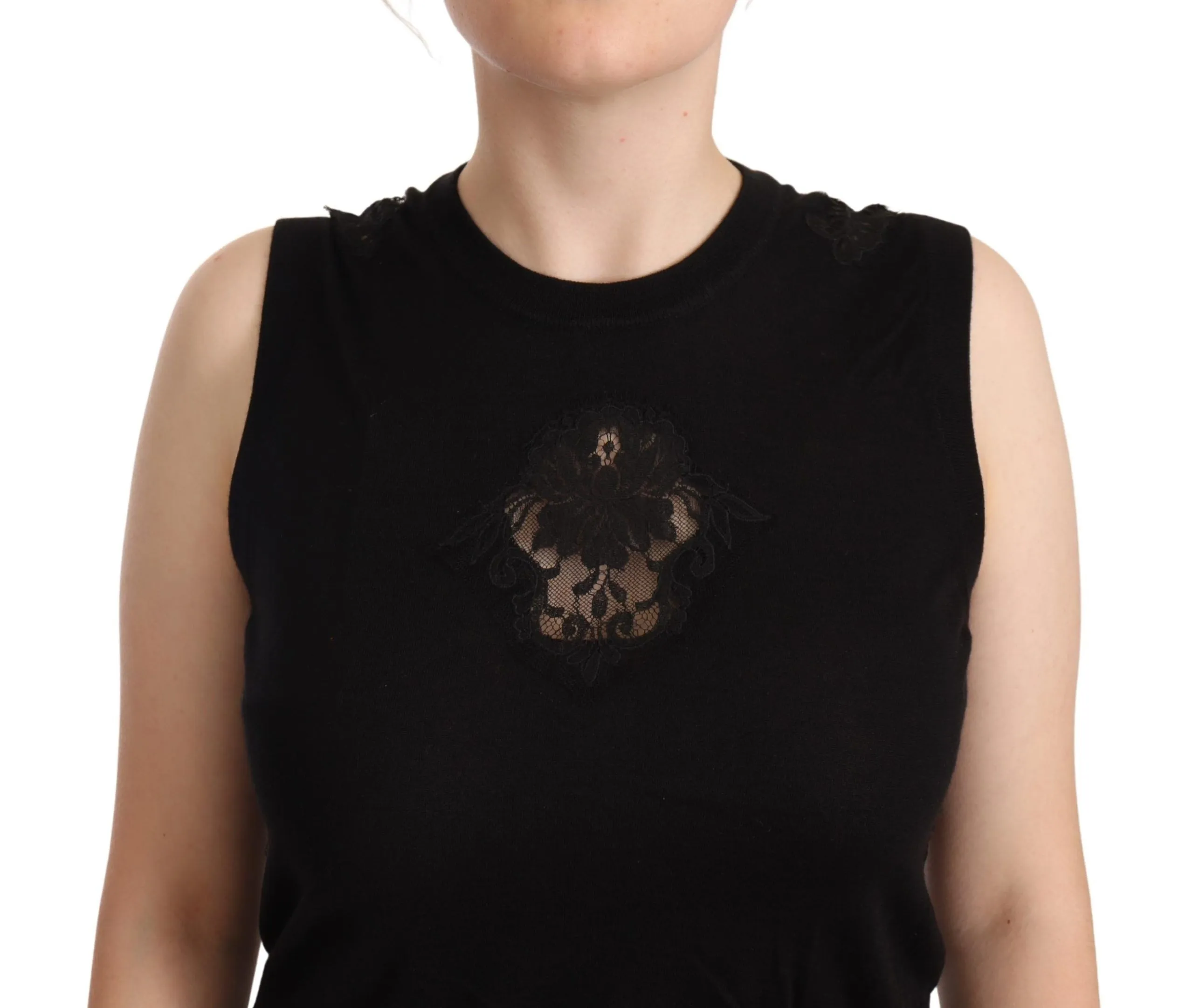 Dolce & Gabbana Women's Silk Cashmere Sleeveless Top in Chic Black