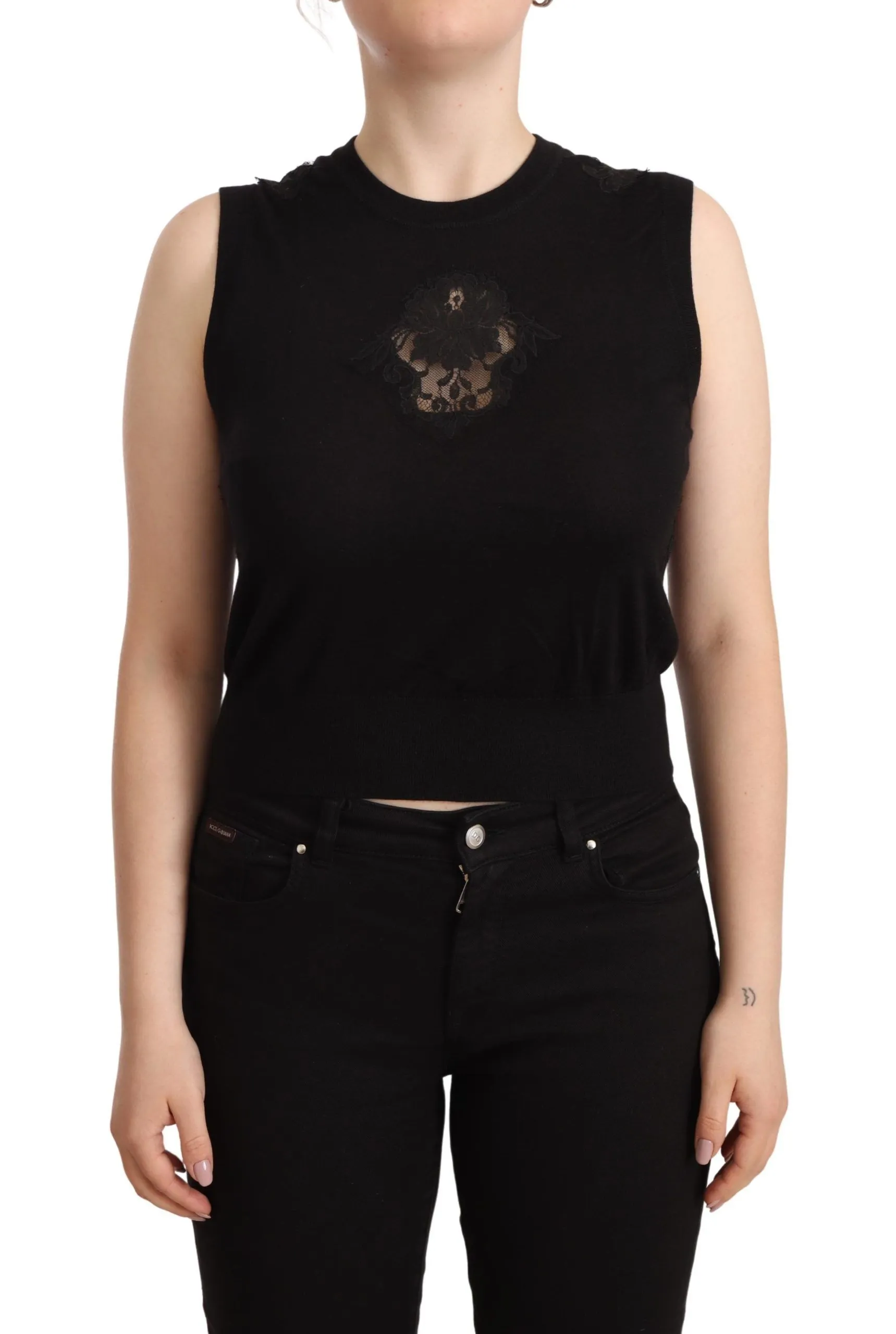 Dolce & Gabbana Women's Silk Cashmere Sleeveless Top in Chic Black