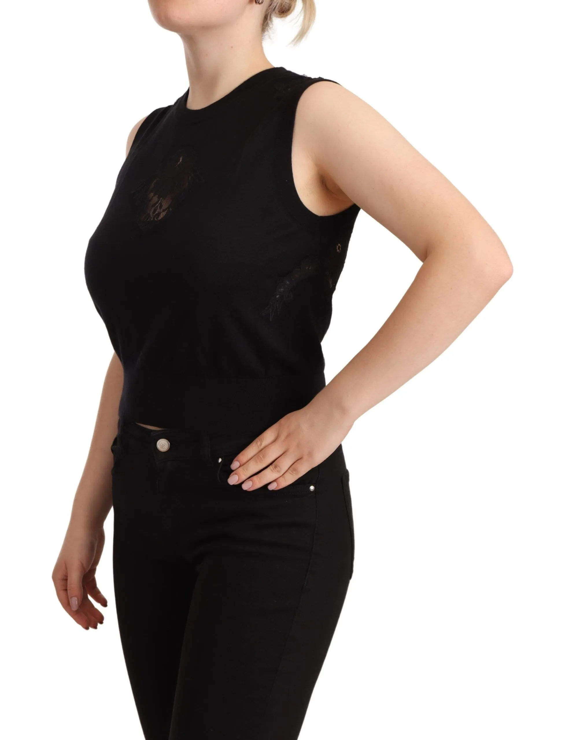 Dolce & Gabbana Women's Silk Cashmere Sleeveless Top in Chic Black