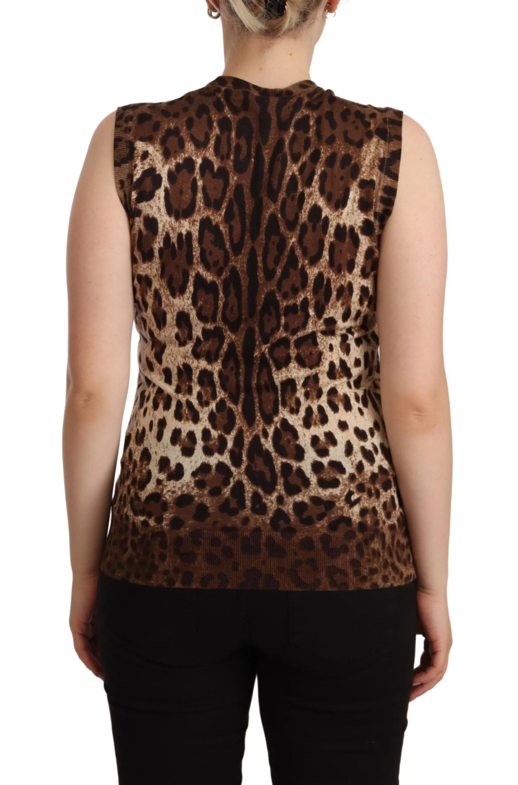 Dolce & Gabbana Women's Chic Leopard Silk Cashmere Sleeveless Top