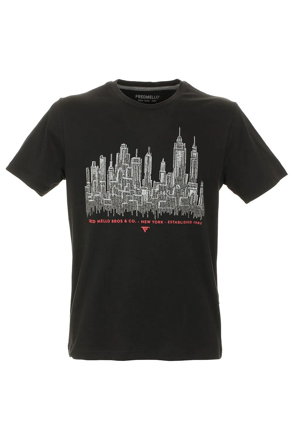 Fred Mello Men's Sleek Black Cotton Tee with Signature Design
