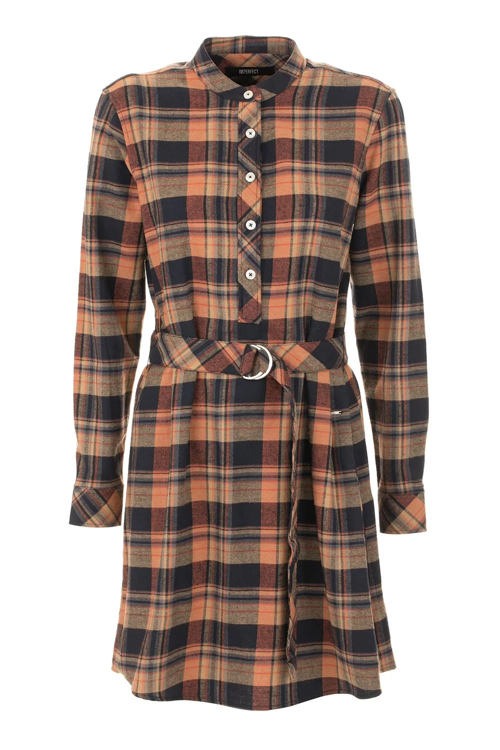 Imperfect Women's Chic Tartan Button-Up Dress - Orange & Blue