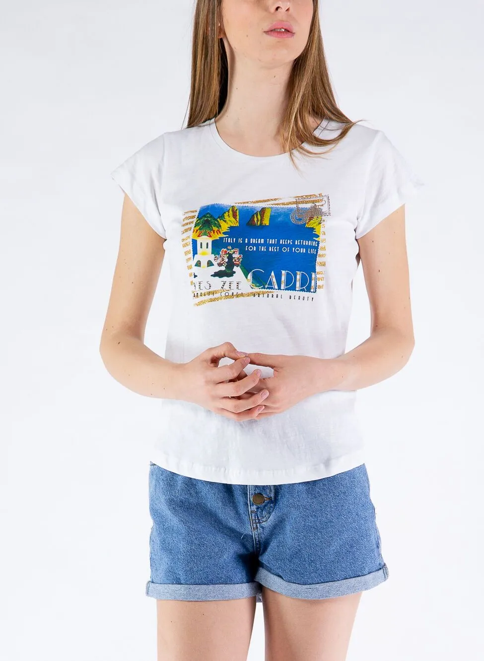 Yes Zee Women's Elegant Capri Design White T-Shirt for Women