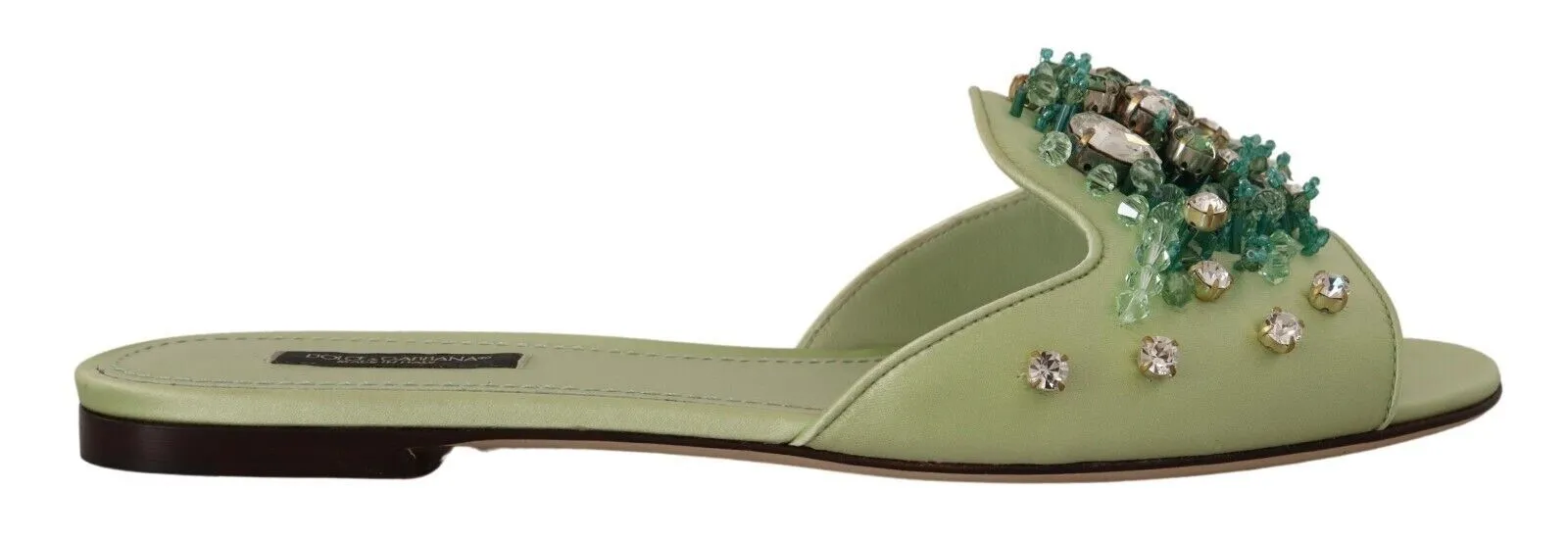 Dolce & Gabbana Women's Elegant Crystal-Embellished Green Leather Slides