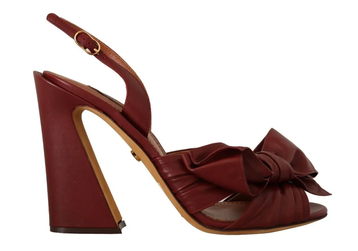 Dolce & Gabbana Women's Burgundy Bow Applique Leather Heels