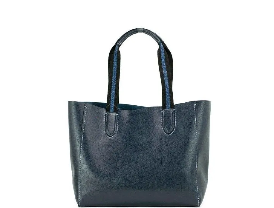 COACH Women's Derby Medium Navy Pebble Leather Horse Carriage Tote Handbag Purse