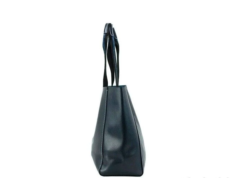 COACH Women's Derby Medium Navy Pebble Leather Horse Carriage Tote Handbag Purse