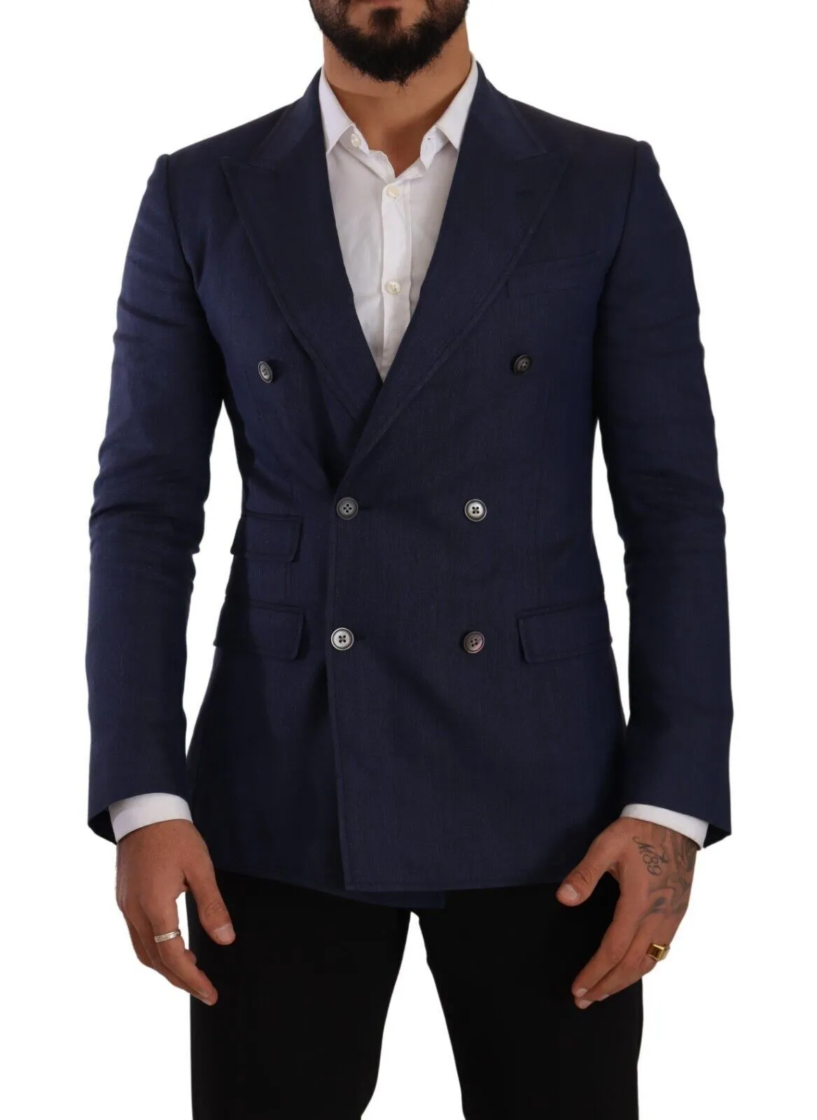 Dolce & Gabbana Men's Elegant Slim Fit Silk Blend Blazer in Blue