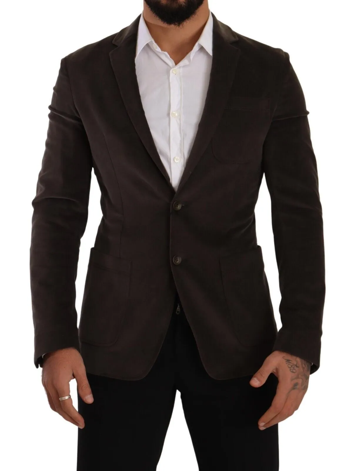 Dolce & Gabbana Men's Elegant Velvet Slim Fit Blazer in Brown
