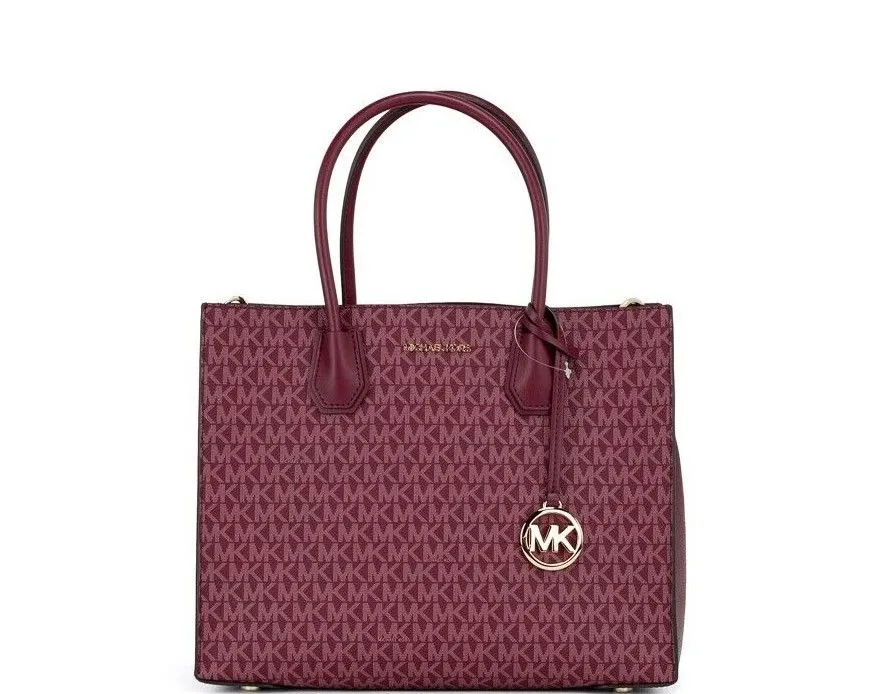Michael Kors Women's Mercer Large Mulberry Signature PVC Satchel Bag Crossbody Handbag