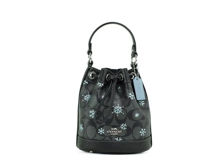COACH Women's Dempsey 15 Small Snowflake Print Graphite Coated Canvas Bucket Bag
