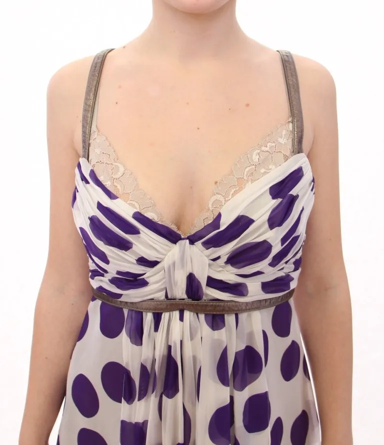 Dolce & Gabbana Women's Elegant Polka Dotted Silk Blouse with Leather Detailing