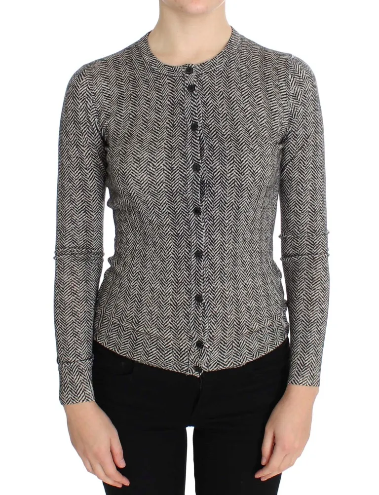 Dolce & Gabbana Women's Elegant Black and White Wool Cardigan