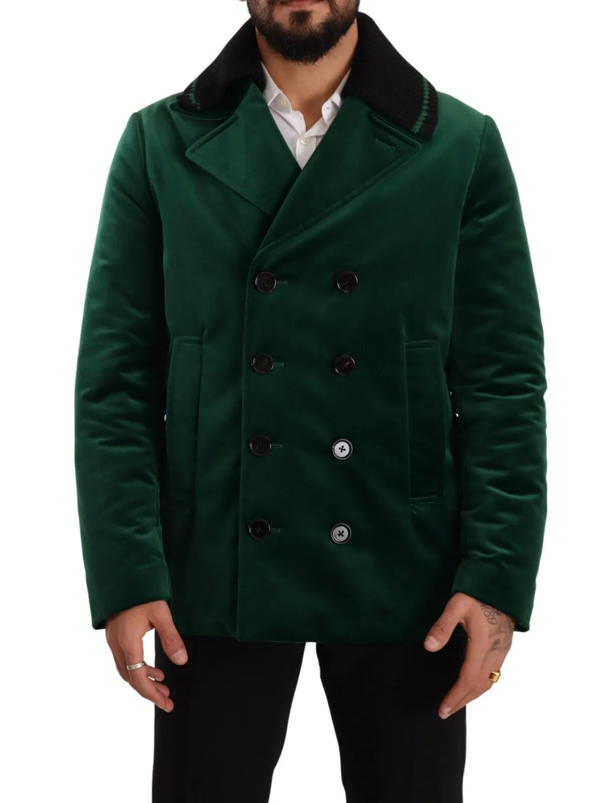 Dolce & Gabbana Men's Elegant Velvet Double Breasted Overcoat