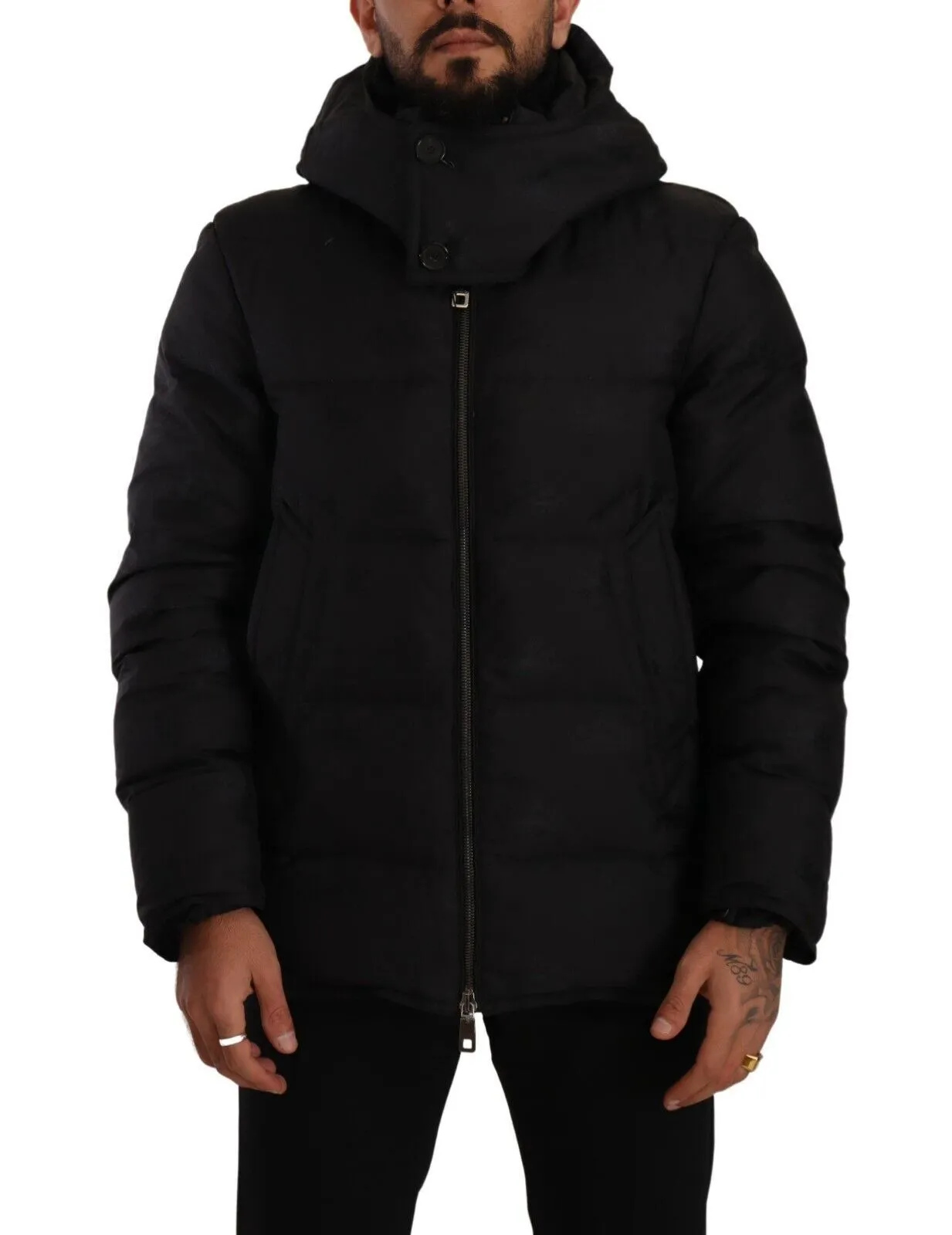 Dolce & Gabbana Men's Elegant Black Parka Hooded Jacket