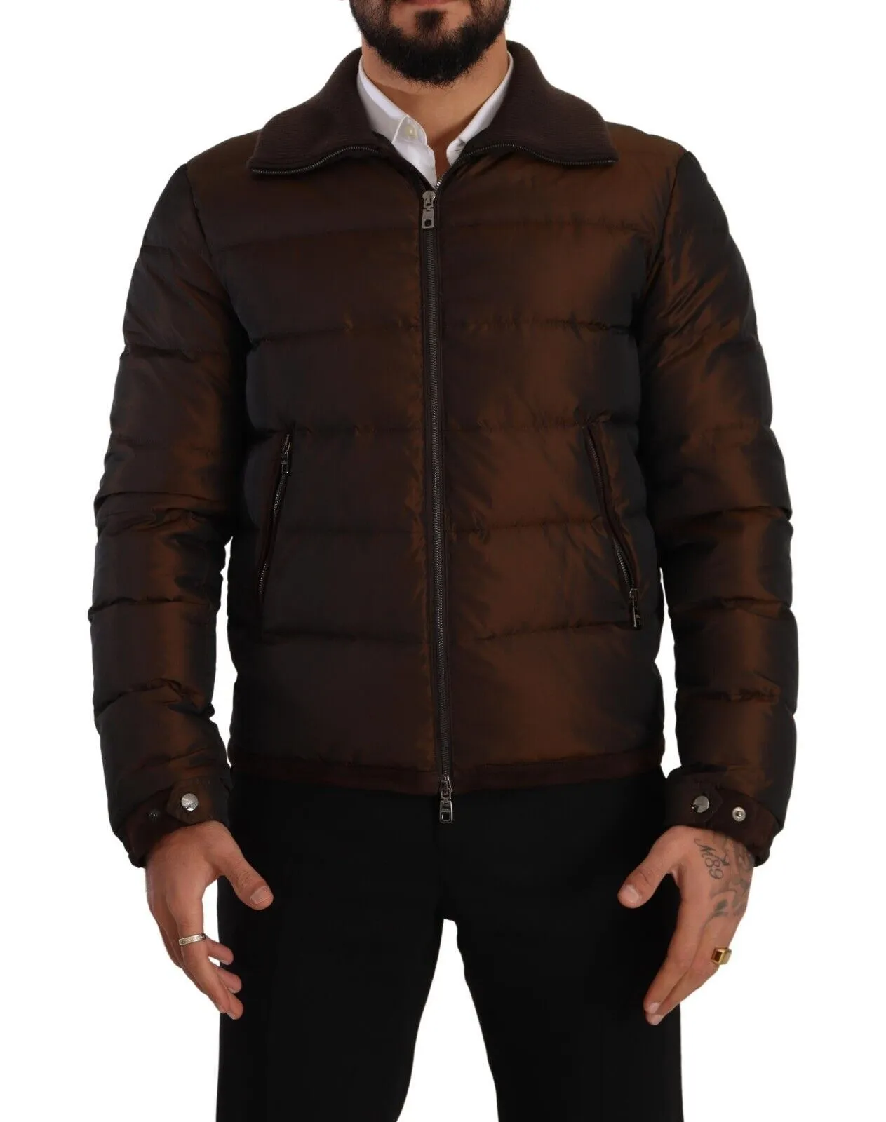 Dolce & Gabbana Men's Elegant Brown Quilted Puffer Jacket