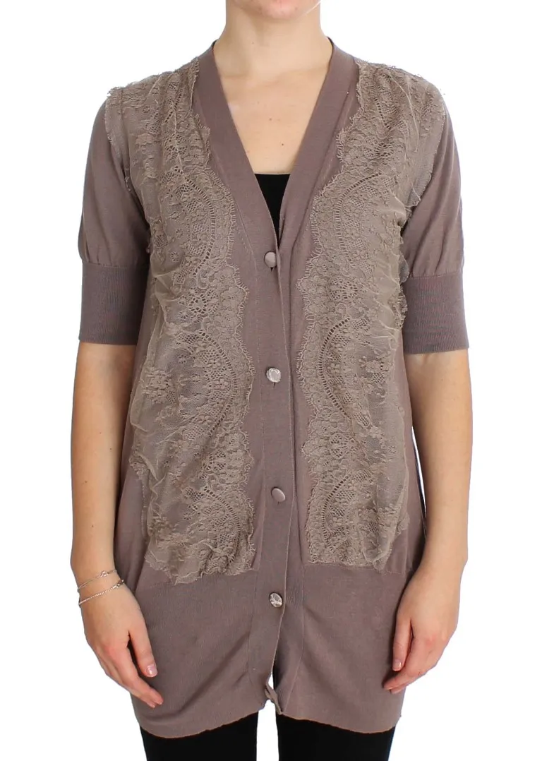 PINK MEMORIES Women's Elegant Purple Cotton Lace Cardigan Sweater