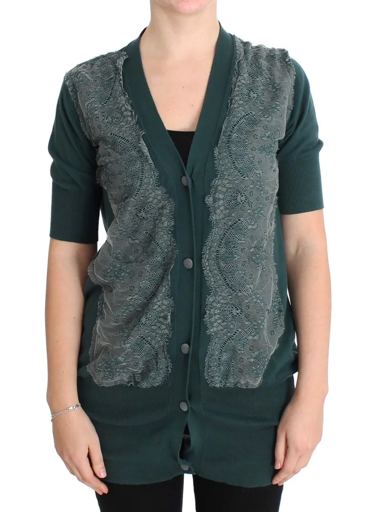 PINK MEMORIES Women's Elegant Green Lace Cardigan Sweater