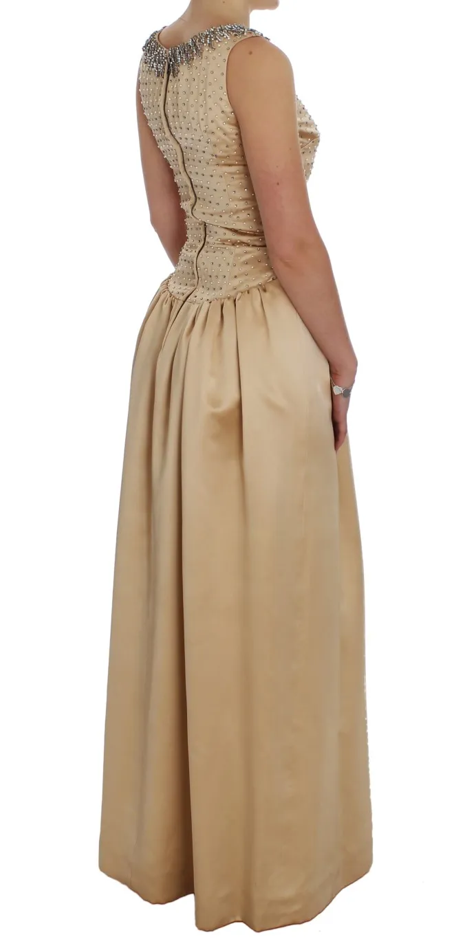 Dolce & Gabbana Women's Beige Crystal Embellished Full Length Dress
