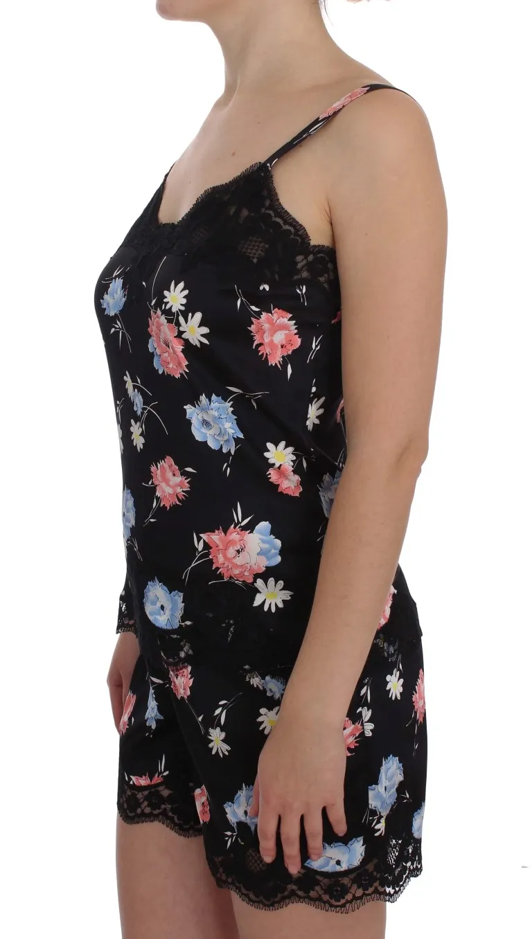 Dolce & Gabbana Women's Elegant Black Silk Floral Lace Babydoll