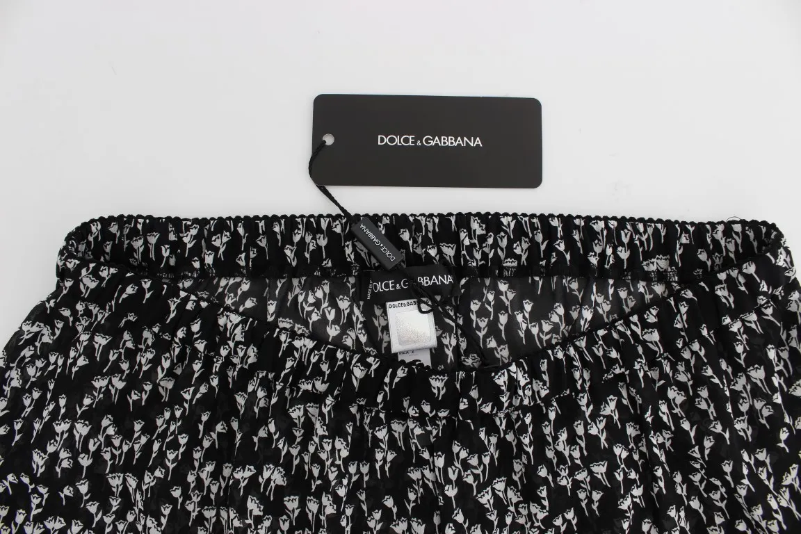 Dolce & Gabbana Women's Elegant Black & White Floral Lace Silk Shorts