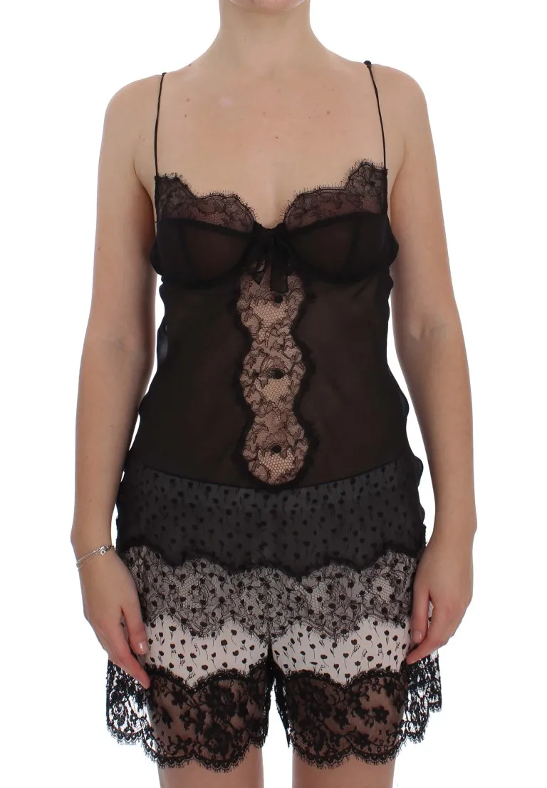 Dolce & Gabbana Women's Elegant Black Silk Lace Lingerie Chemise