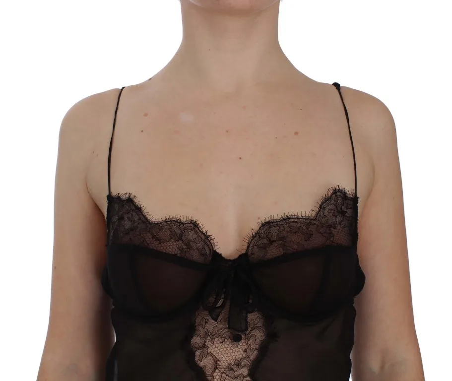 Dolce & Gabbana Women's Elegant Black Silk Lace Lingerie Chemise