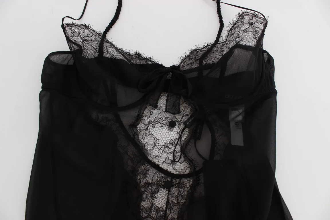 Dolce & Gabbana Women's Elegant Black Silk Lace Lingerie Chemise