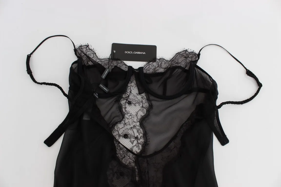 Dolce & Gabbana Women's Elegant Black Silk Lace Lingerie Chemise