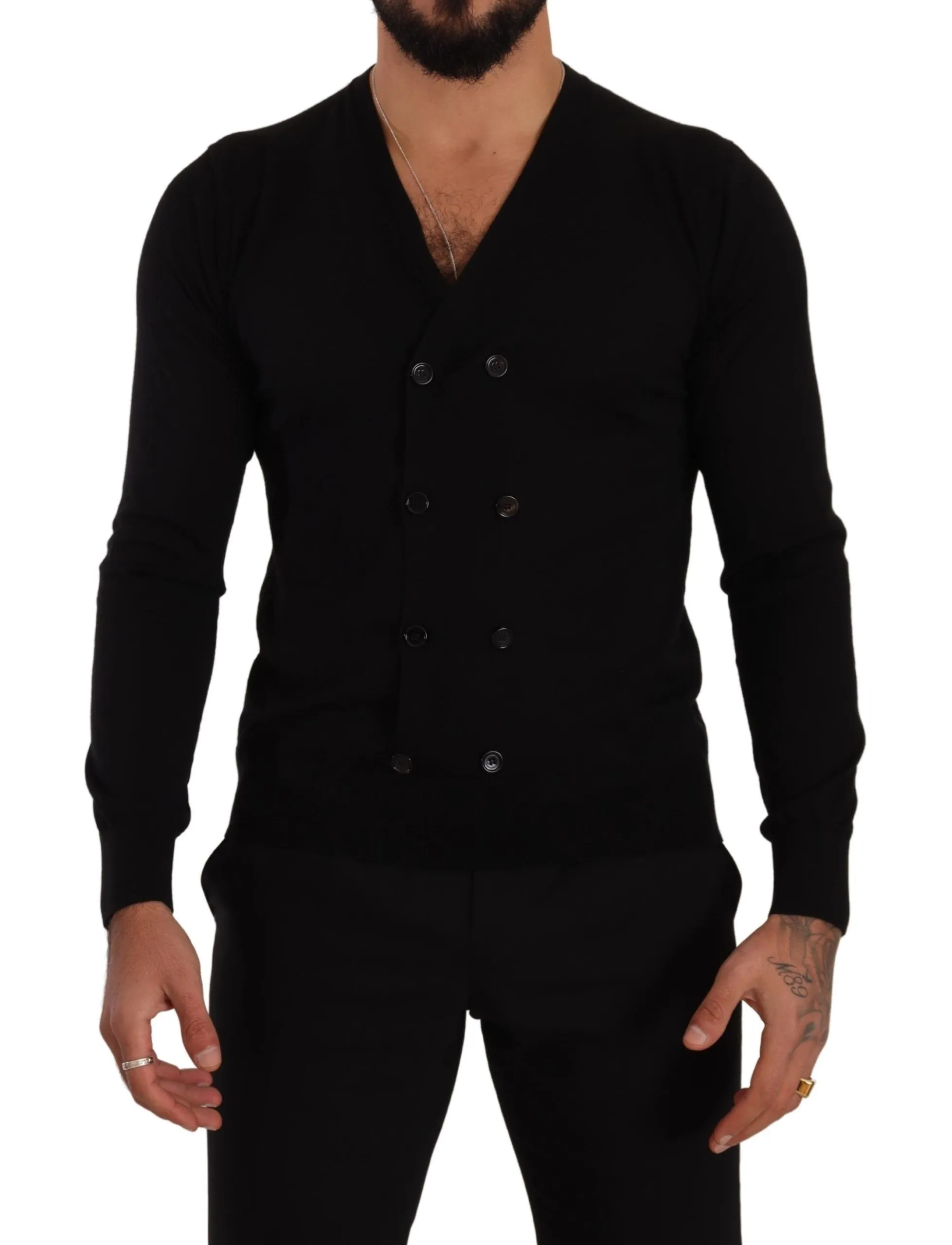 Dolce & Gabbana Men's Elegant V-Neck Black Cashmere Cardigan