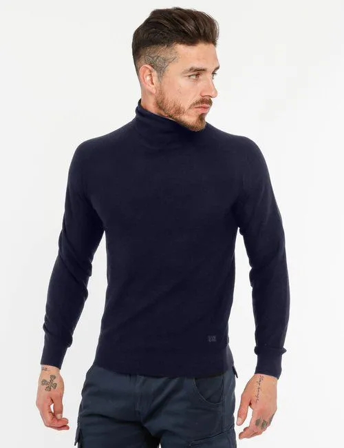 Yes Zee Men's High-Collar Cozy Sweater in Blue