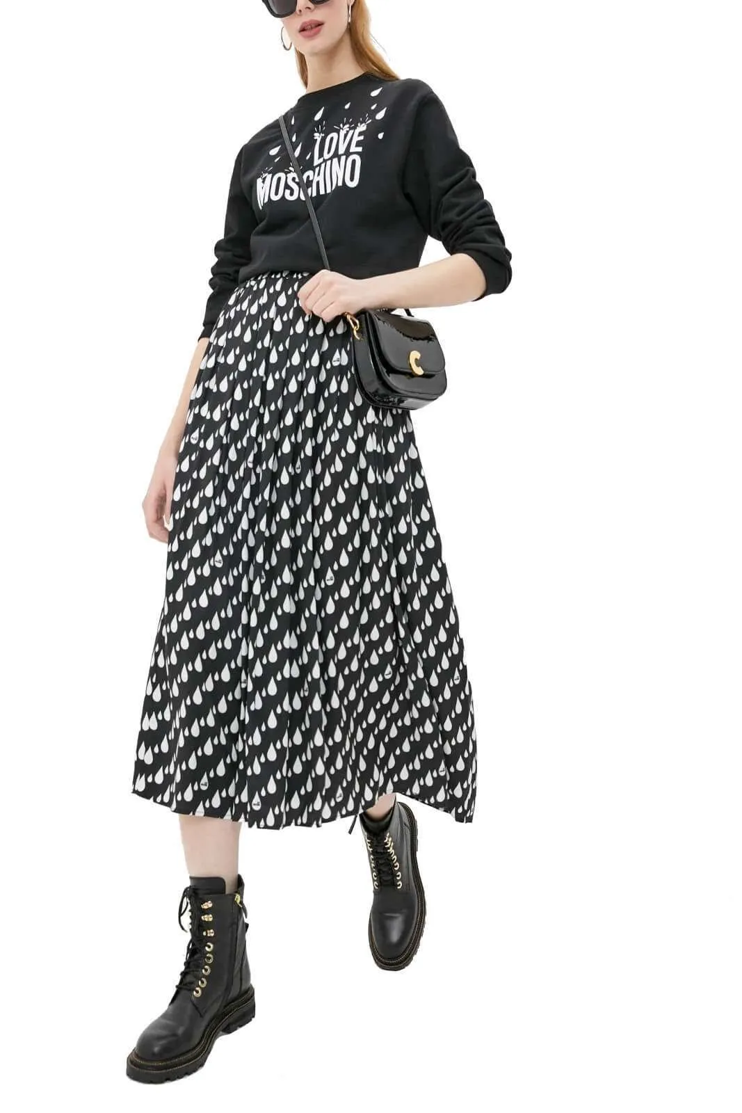 Love Moschino Women's Chic Longuette Skirt with White Drops Design