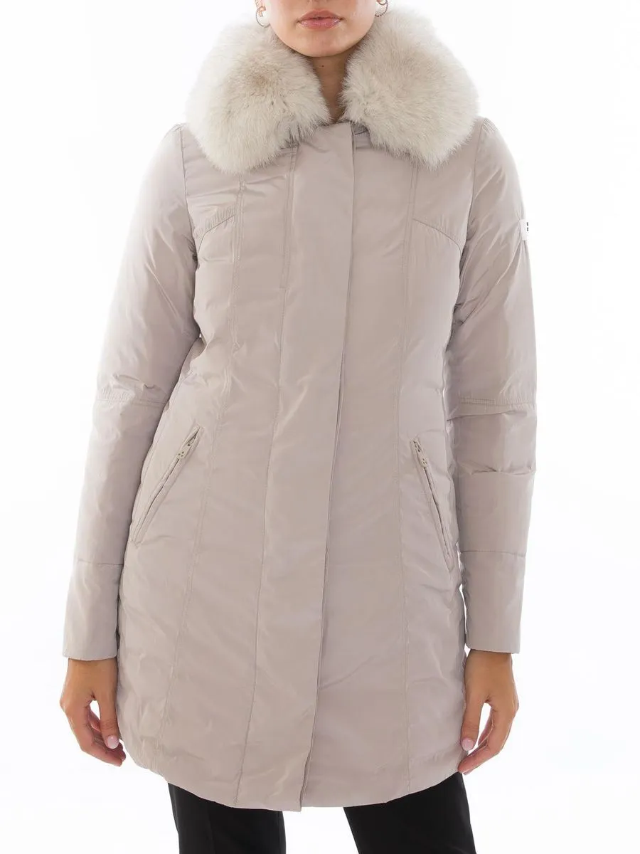 Peuterey Women's Chic Gray Goose Down Jacket with Luxe Fox Fur Hood