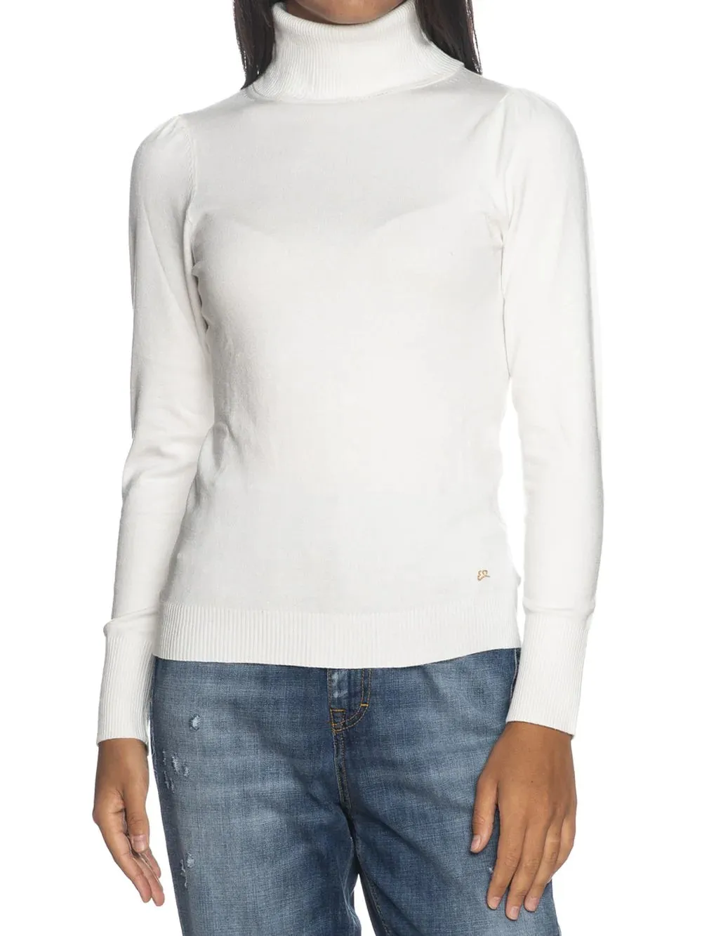 Yes Zee Women's Sleek White Turtleneck Sweater with Cuffs