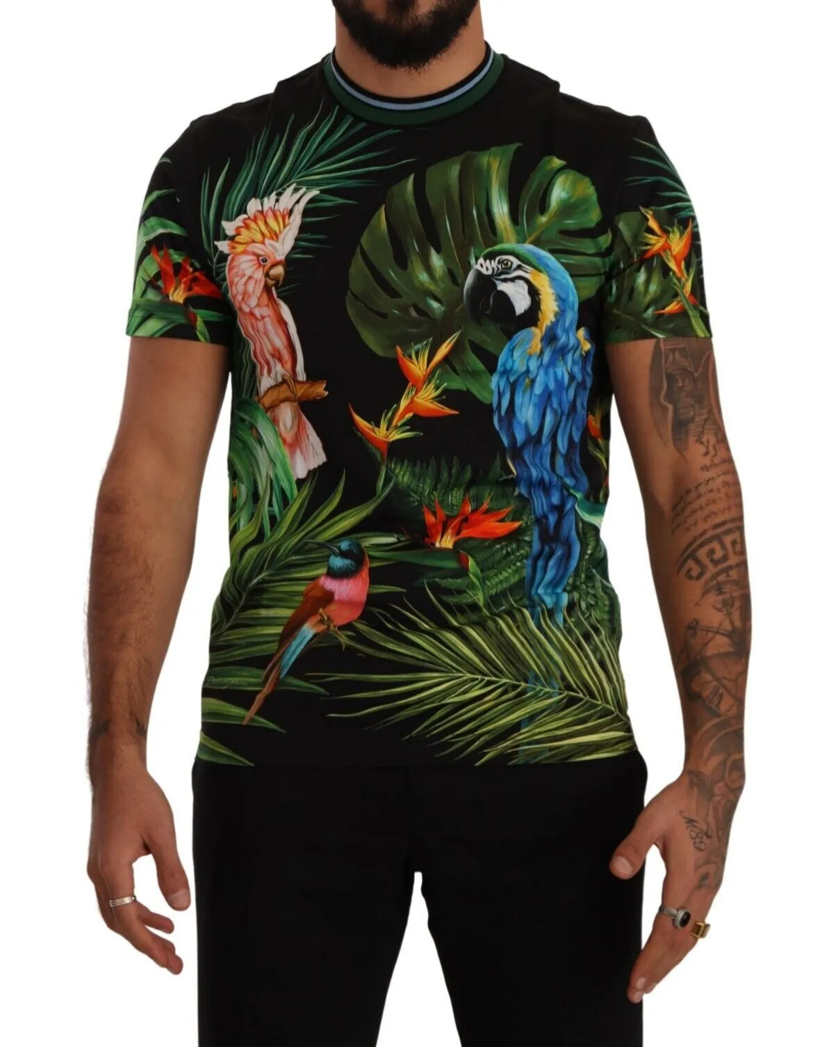 Dolce & Gabbana Men's Jungle Print Crew Neck Cotton Tee