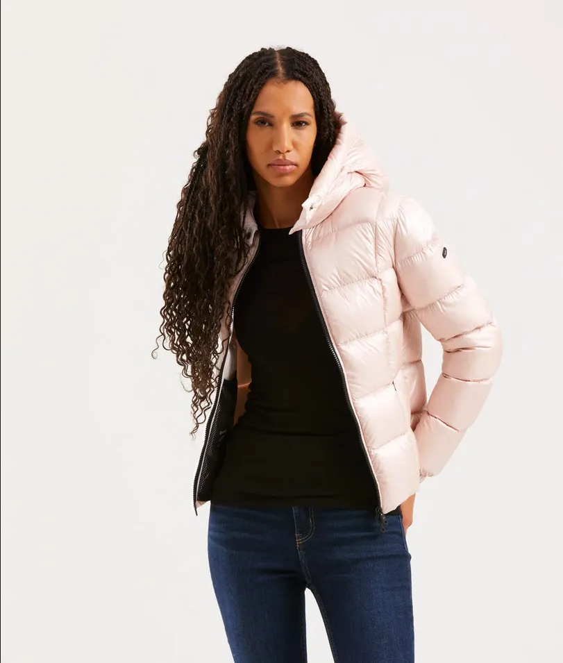 Refrigiwear Women's Chic Short Quilted Down Jacket with Maxi Hood