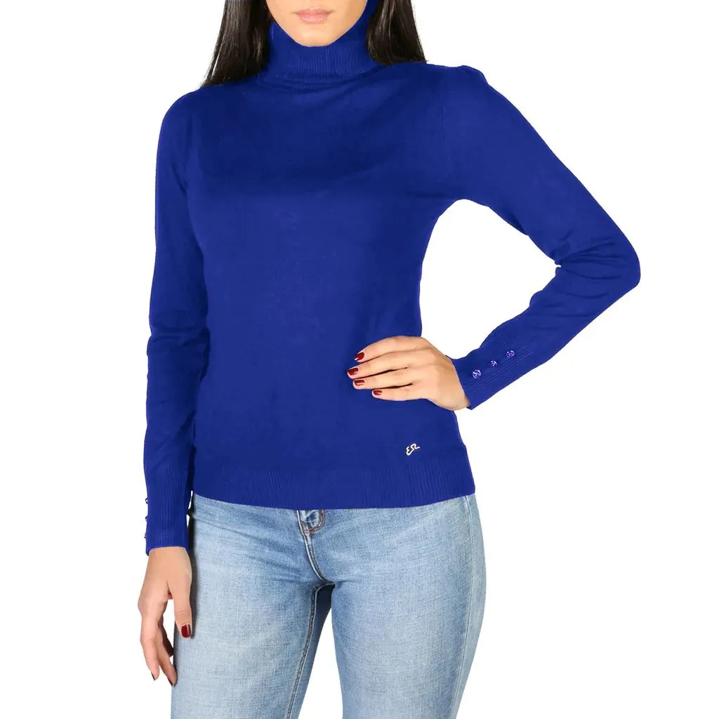Yes Zee Women's Chic Blue Turtleneck Sweater with Cuffs