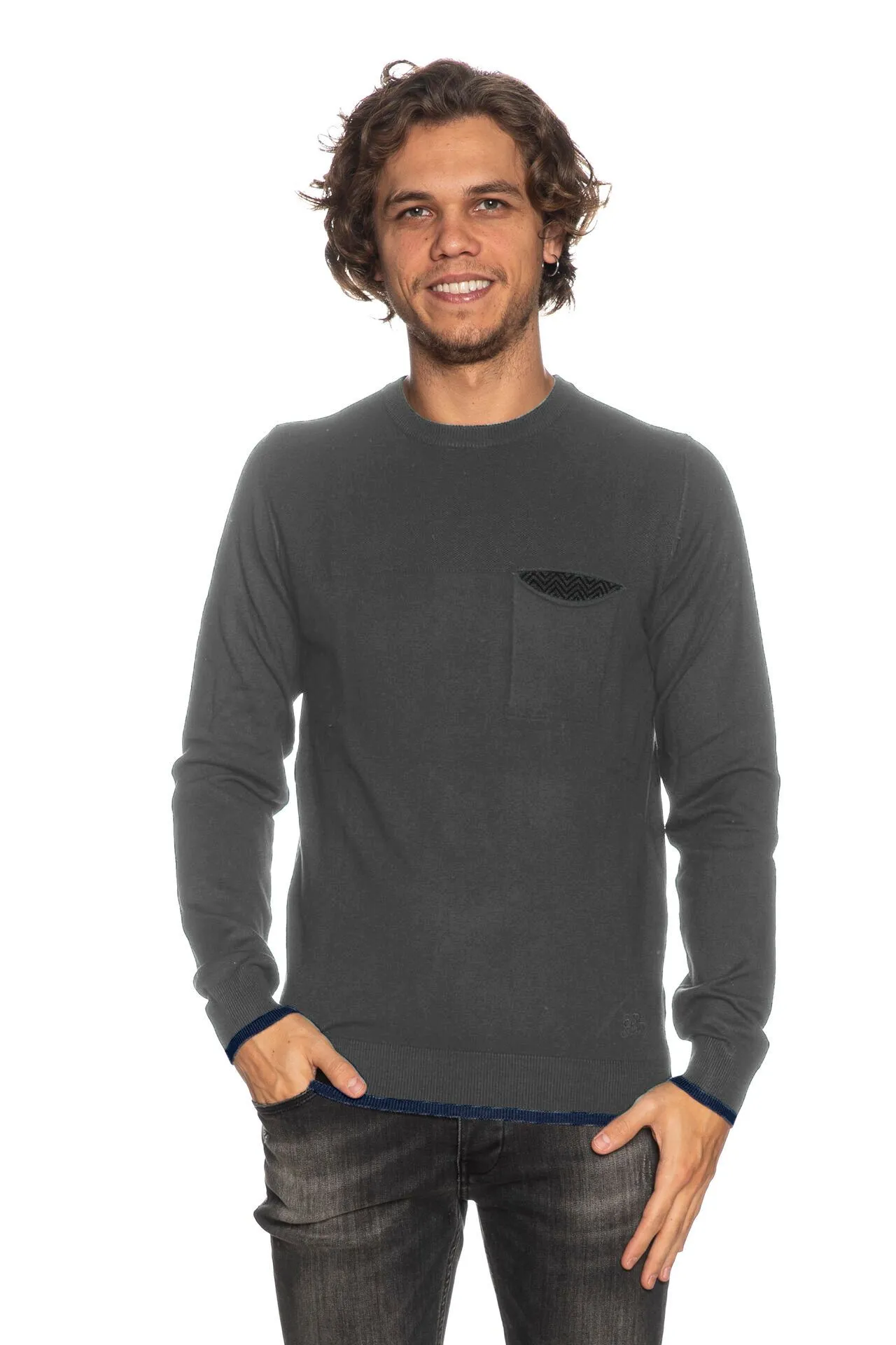 Yes Zee Men's Chic Two-Tone Crewneck Sweater