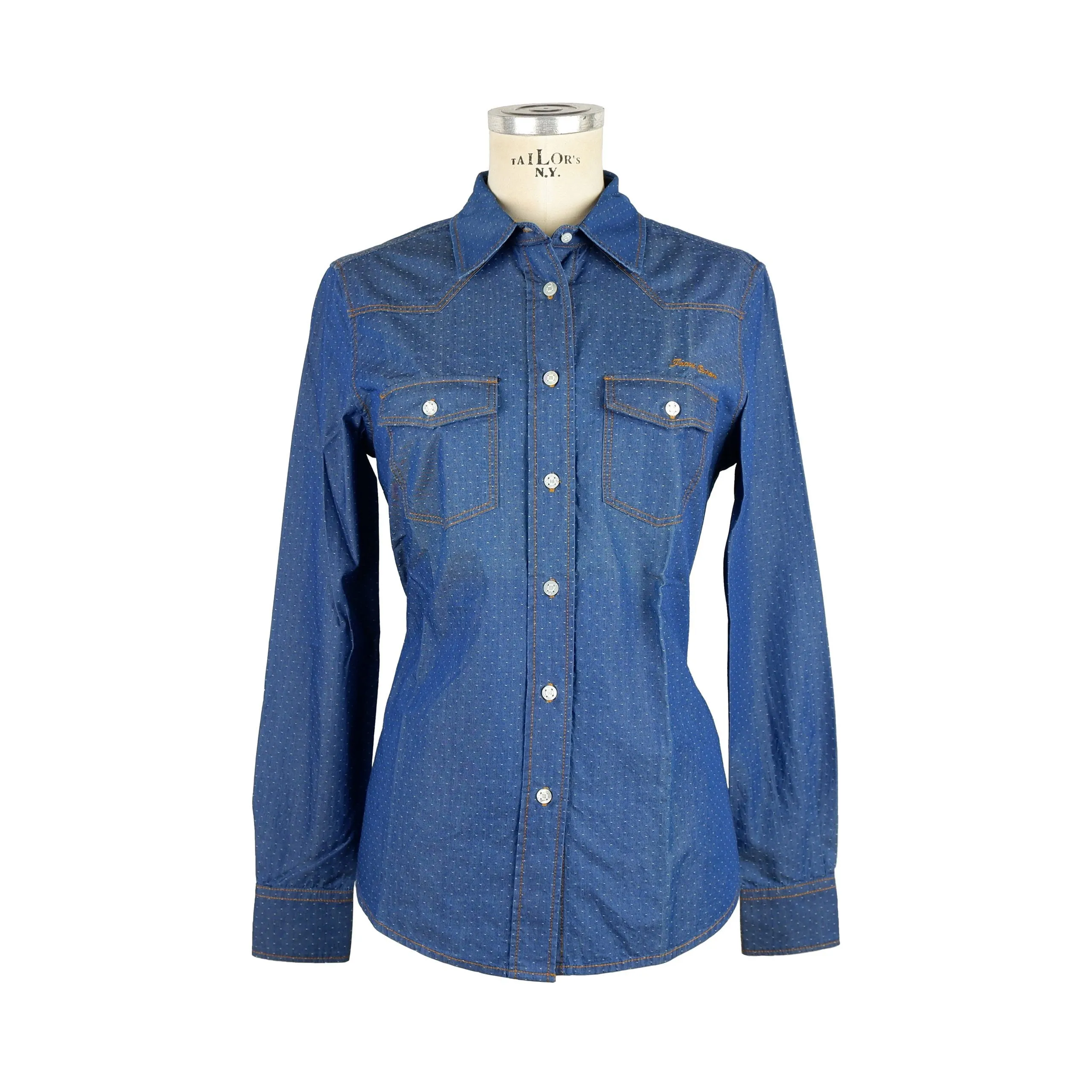 Jacob Cohen Women's Elegant Blue Pois Patterned Cotton Blouse