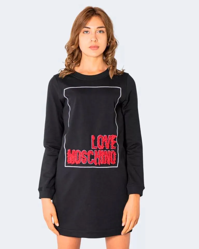 Love Moschino Women's Embossed Logo Cotton Dress in Black