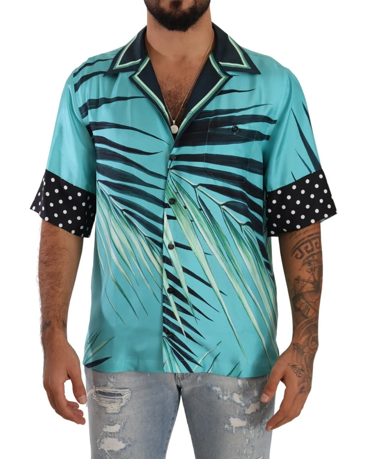 Dolce & Gabbana Men's Elegant Silk Polka Dot Short Sleeve Shirt