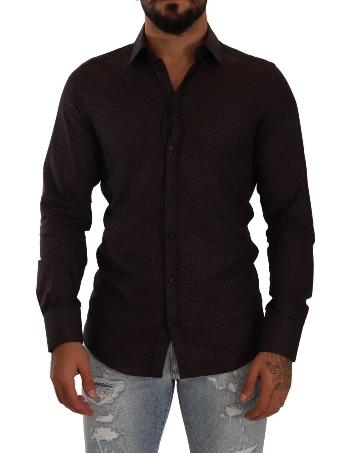 Dolce & Gabbana Men's Elegant Burgundy Slim Fit Dress Shirt