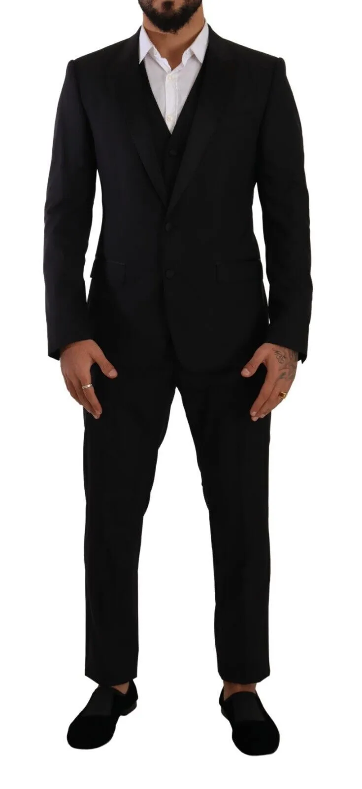Dolce & Gabbana Men's Elegant Black Three-Piece Martini Fit Suit