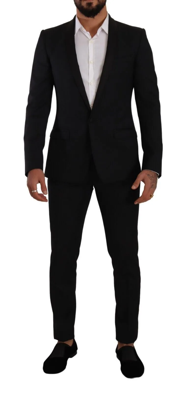 Dolce & Gabbana Men's Elegant Black Patterned Wool-Silk Suit