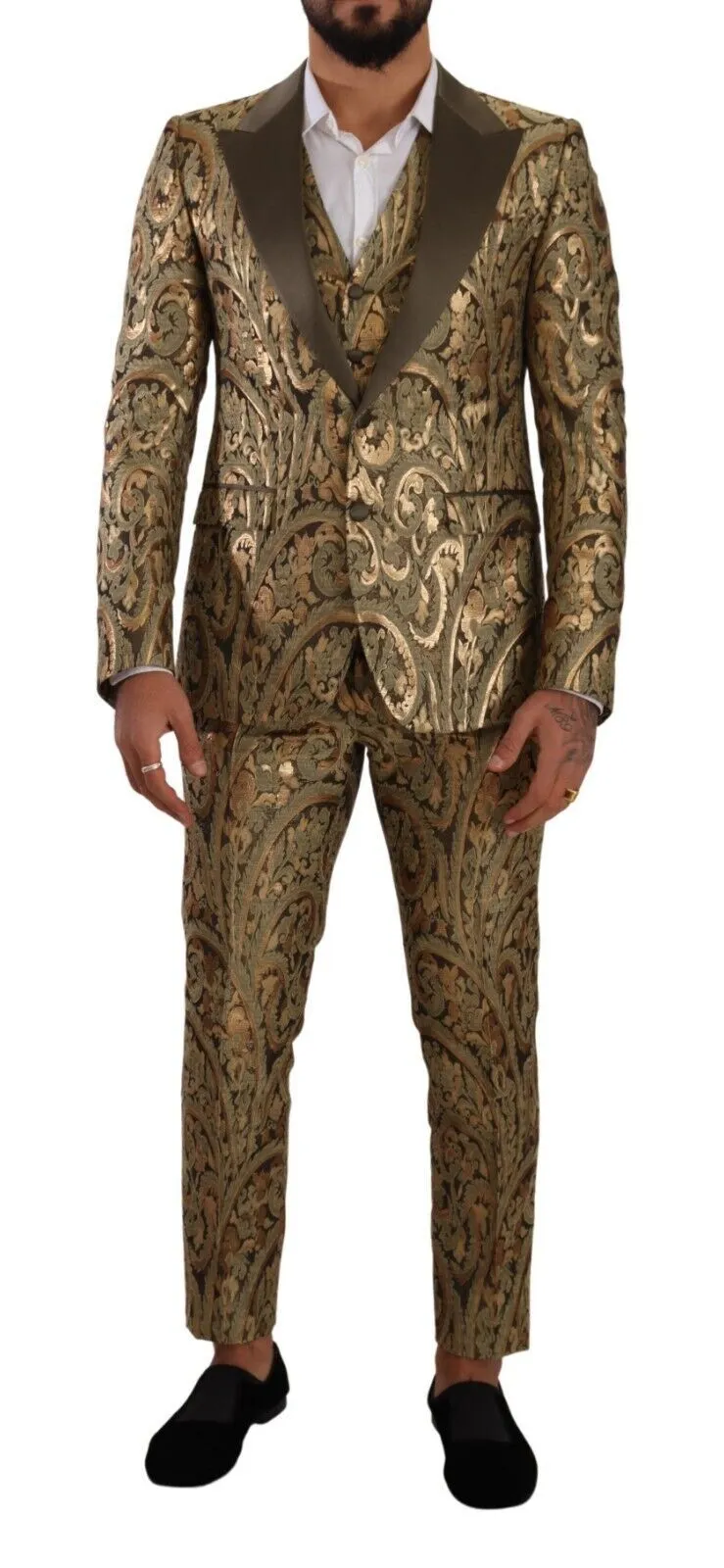 Dolce & Gabbana Men's Elegant Brocade Three-Piece Slim Fit Suit