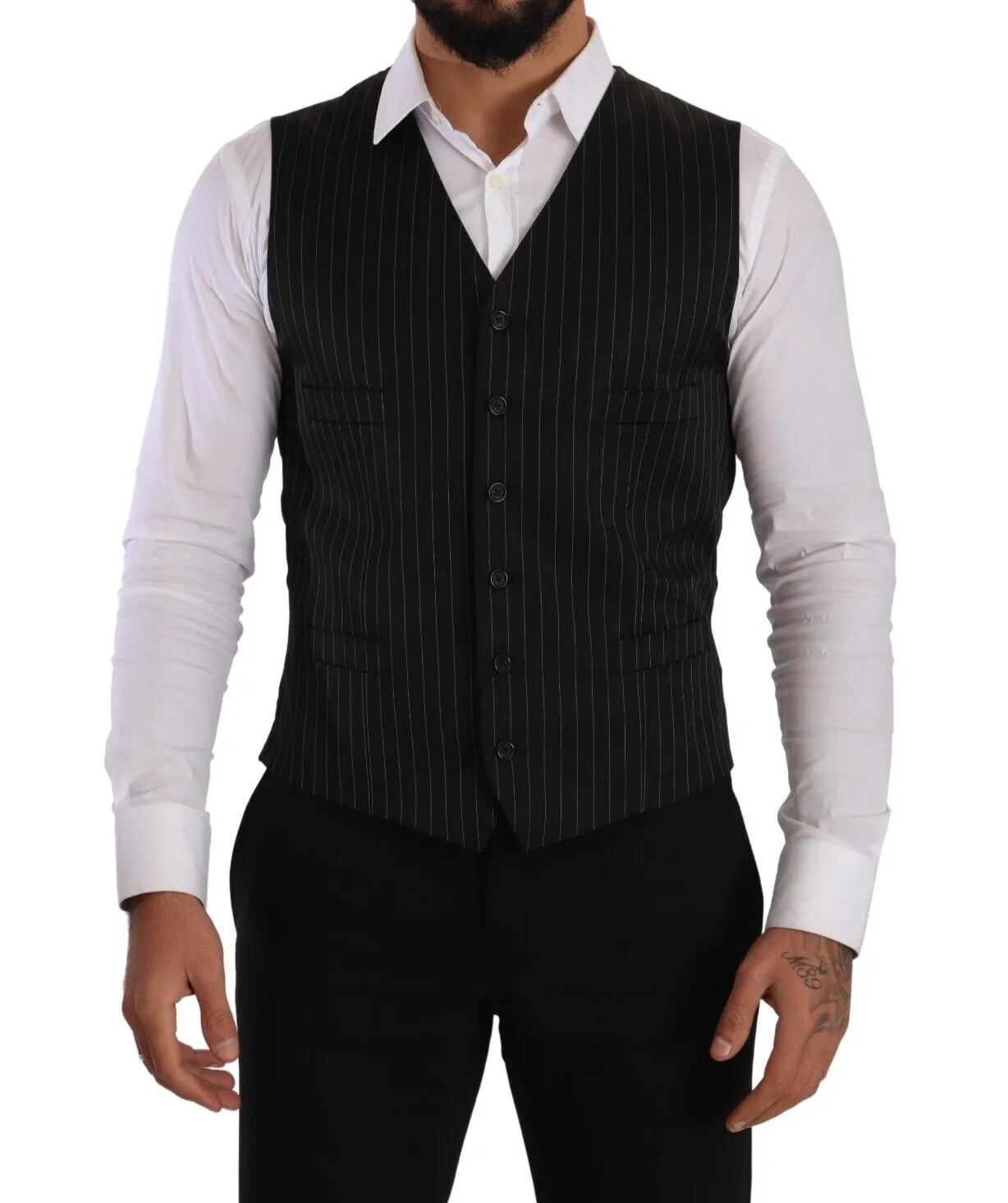 Dolce & Gabbana Men's Elegant Black Striped Formal Vest