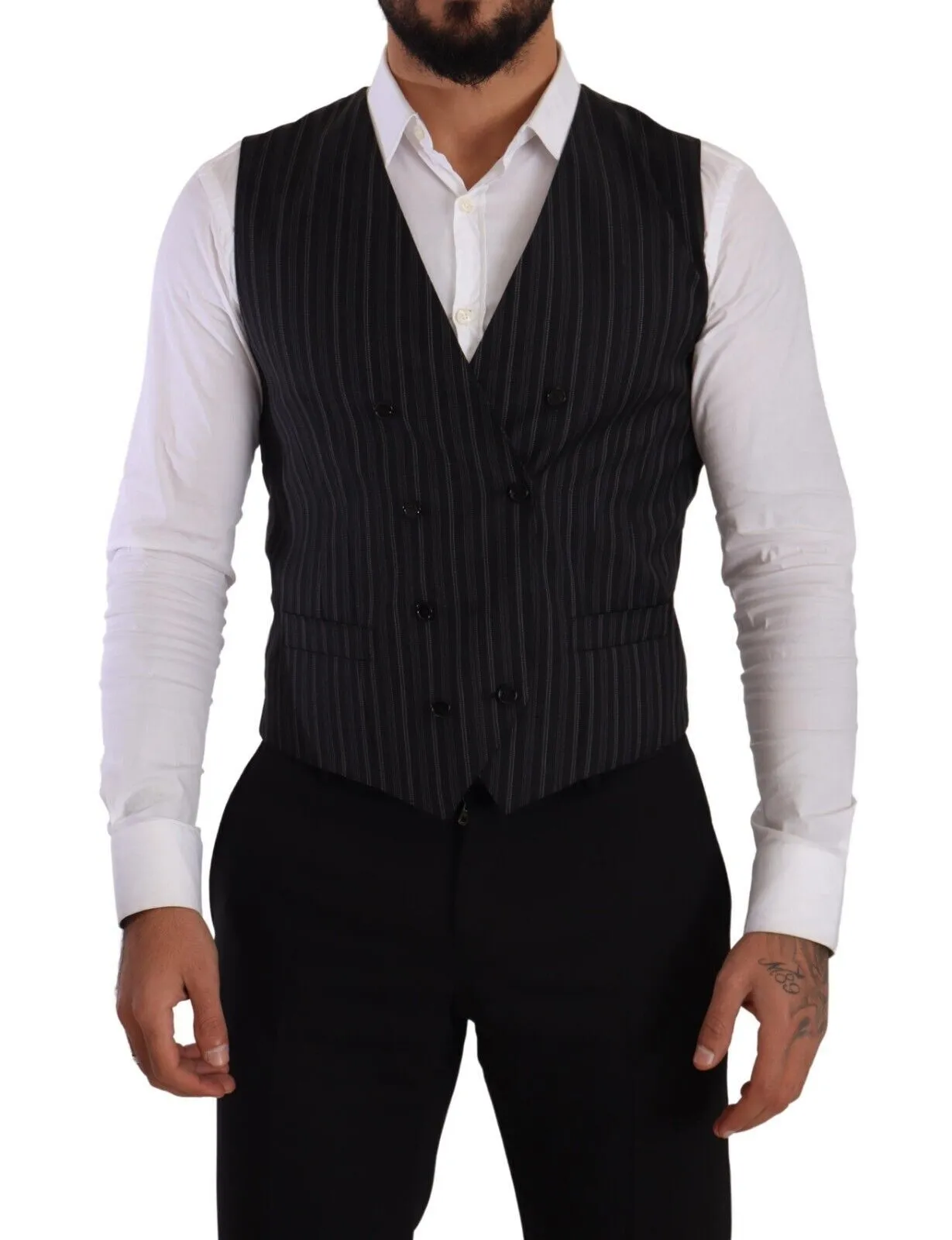 Dolce & Gabbana Men's Elegant Striped Double-Breasted Dress Vest