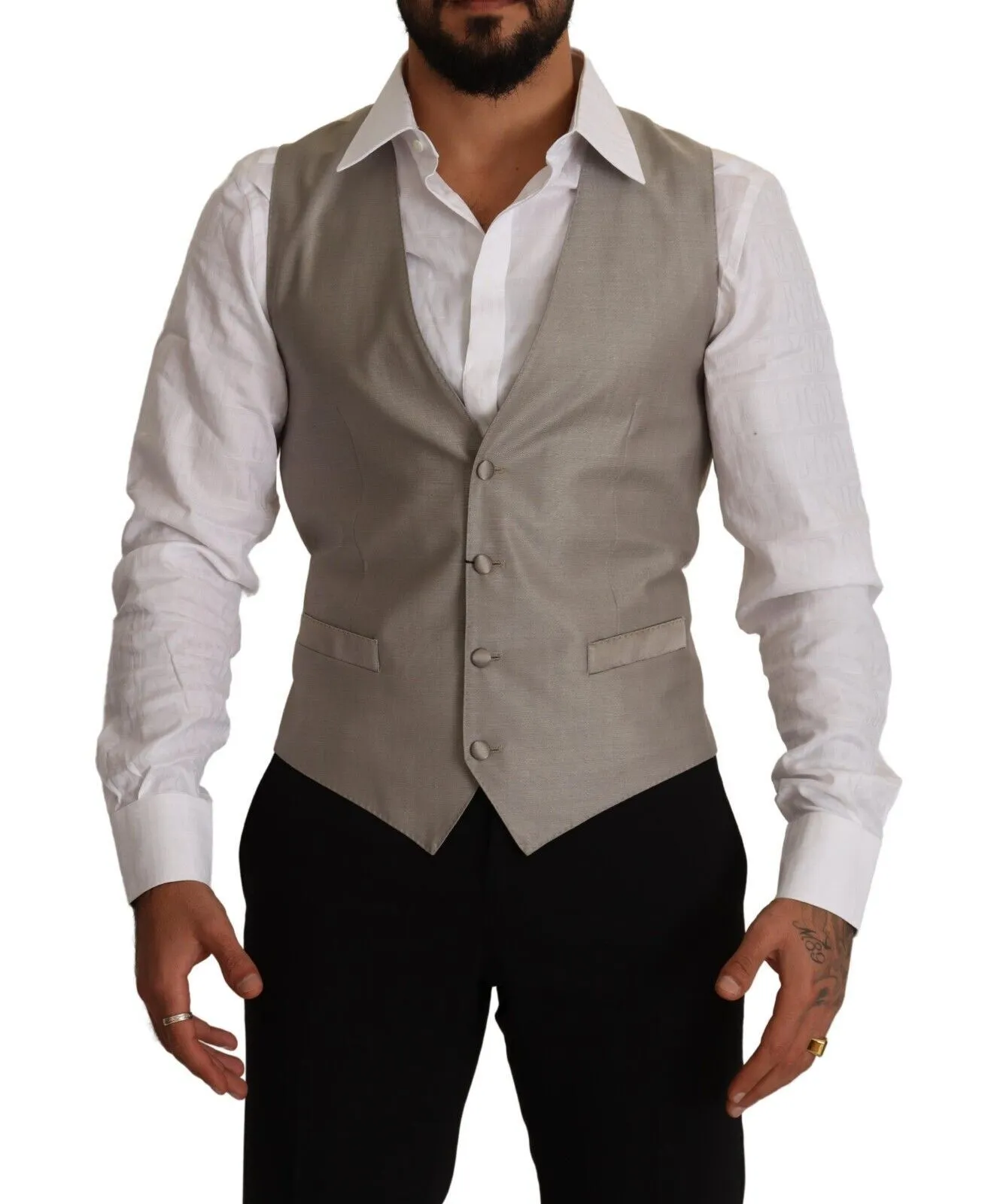 Dolce & Gabbana Men's Elegant Single Breasted Dress Vest in Beige